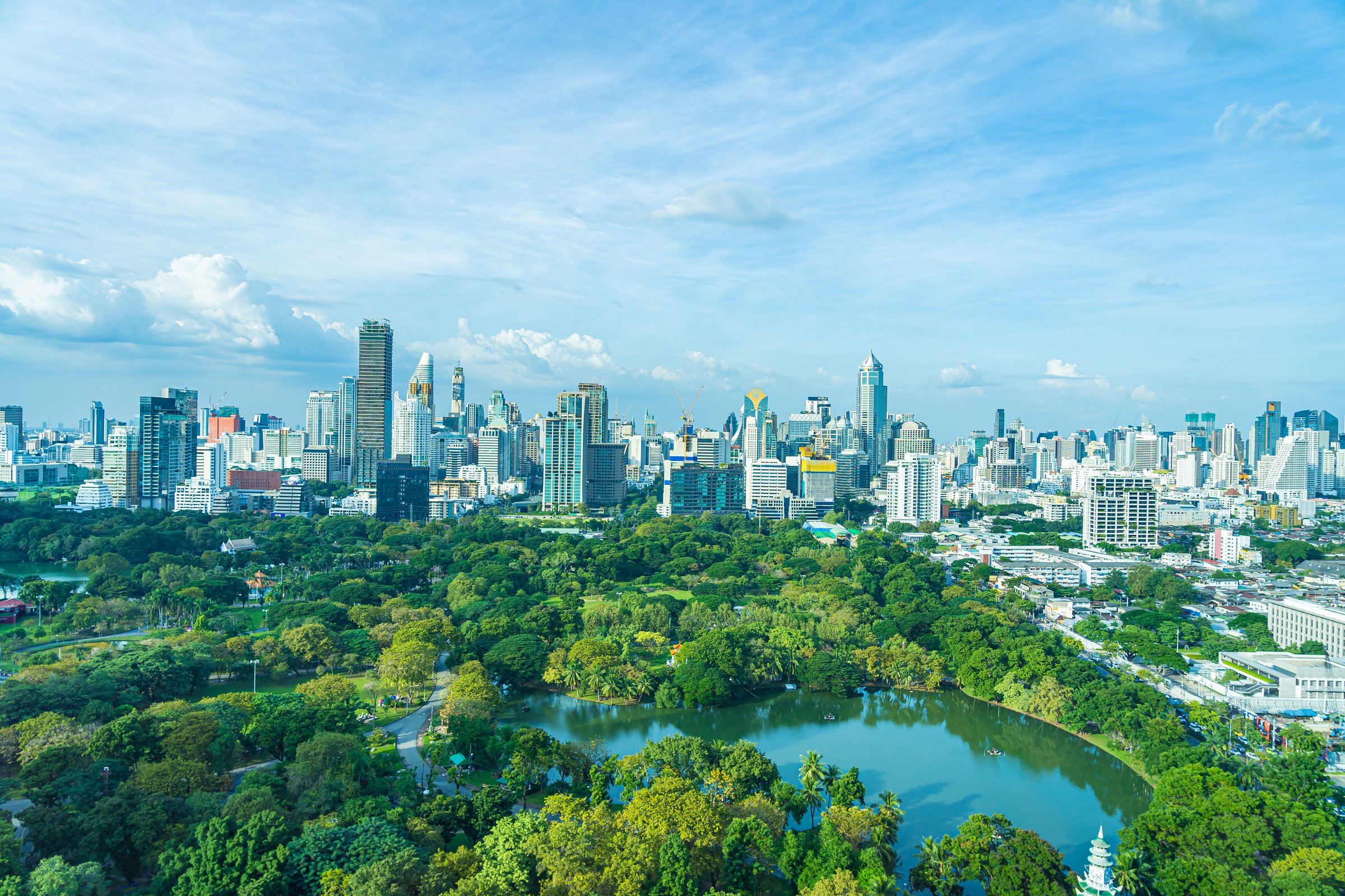 Aerial View of the City Beside an Ecological Park